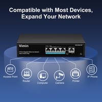 VIMIN 5-Port Gigabit PoE Switch - 4 PoE+ Port (IEEE802.3af/at) + 1 Uplink Port, 72W, VLAN Funkcióval, Asztali/Fali Rögzítés, Plug&Play 3