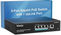 VIMIN 5-Port Gigabit PoE Switch - 4 PoE+ Port (IEEE802.3af/at) + 1 Uplink Port, 72W, VLAN Funkcióval, Asztali/Fali Rögzítés, Plug&Play 1