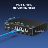 VIMIN 5-Port Gigabit PoE Switch - 4 PoE+ Port (IEEE802.3af/at) + 1 Uplink Port, 72W, VLAN Funkcióval, Asztali/Fali Rögzítés, Plug&Play 6