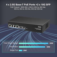 VIMIN 6 portos 2.5G PoE Switch, 4x 2.5GBase-T + 2x 10Gbps SFP, 60Gbps 3