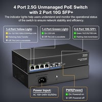 VIMIN 6 portos 2.5G PoE Switch, 4x 2.5GBase-T + 2x 10Gbps SFP, 60Gbps 6