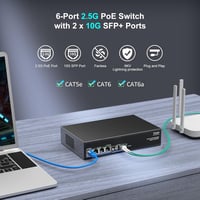 VIMIN 6 portos 2.5G PoE Switch, 4x 2.5GBase-T + 2x 10Gbps SFP, 60Gbps 5