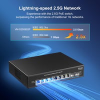 VIMIN 8 Portos 2.5G PoE Switch - 2x 10Gbps SFP Porttal, 130W, IEEE802.3af/at, VLAN Funkcióval, Fém Ház, Ventilátor Nélküli, 80Gbps Átviteli  4