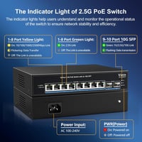 VIMIN 8 Portos 2.5G PoE Switch - 2x 10Gbps SFP Porttal, 130W, IEEE802.3af/at, VLAN Funkcióval, Fém Ház, Ventilátor Nélküli, 80Gbps Átviteli  6