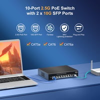VIMIN 8 Portos 2.5G PoE Switch - 2x 10Gbps SFP Porttal, 130W, IEEE802.3af/at, VLAN Funkcióval, Fém Ház, Ventilátor Nélküli, 80Gbps Átviteli  2