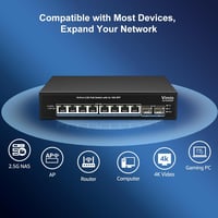 VIMIN 8 Portos 2.5G PoE Switch - 2x 10Gbps SFP Porttal, 130W, IEEE802.3af/at, VLAN Funkcióval, Fém Ház, Ventilátor Nélküli, 80Gbps Átviteli  3