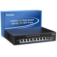 VIMIN 8-portni 2.5G PoE Switch - 2x 10Gbps SFP porta, 130W, IEEE802.3af/at, s VLAN funkcijom, metalno kućište, bez ventilatora, 80Gbps propusnost 1