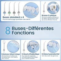 Duș bucal VIMMK, irigator dentar cu 5 moduri de presiune, 8 capete interschimbabile, rezistent la apă IPX7, reîncărcabil, rezervor de 300 ml, negru 3