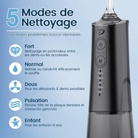 Duș bucal VIMMK, irigator dentar cu 5 moduri de presiune, 8 capete interschimbabile, rezistent la apă IPX7, reîncărcabil, rezervor de 300 ml, negru 2