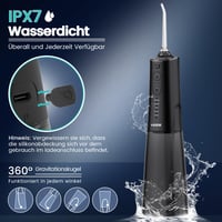 Vimmk bezdrôtová ústna sprcha, 5 režimov, 8 trysiek, USB-C nabíjateľná, IPX7 vodotesná, 300 ml nádržka na vodu, čierna 5