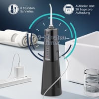 Vimmk bezdrôtová ústna sprcha, 5 režimov, 8 trysiek, USB-C nabíjateľná, IPX7 vodotesná, 300 ml nádržka na vodu, čierna 6