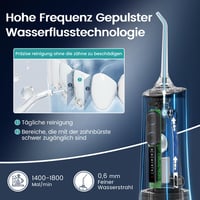 Vimmk bezdrôtová ústna sprcha, 5 režimov, 8 trysiek, USB-C nabíjateľná, IPX7 vodotesná, 300 ml nádržka na vodu, čierna 2