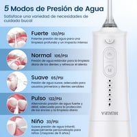 Bezdrôtová ústna sprcha Vimmk, 5 režimov a 8 trysiek, 300 ml, vodoodolnosť IPX7, elektrický medzizubný čistič, prenosná ústna sprcha, biela 3