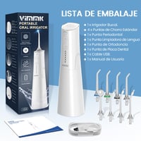 Bezdrôtová ústna sprcha Vimmk, 5 režimov a 8 trysiek, 300 ml, vodoodolnosť IPX7, elektrický medzizubný čistič, prenosná ústna sprcha, biela 8