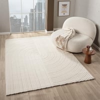 Covor Modern cu Fir Scurt VIMODA pentru Living și Dormitor, Stil Boho Scandinav, Model cu Curcubeu, Culoare Crem, 160x230 cm 1