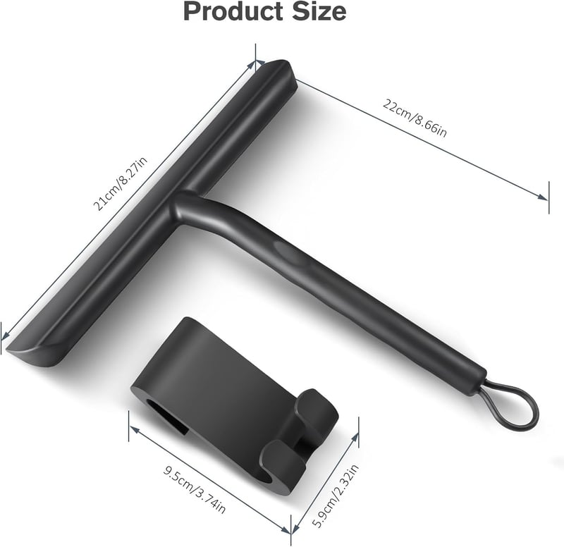 Vinabo Zuhany Gumilehúzó Fekete Silikon 21cm Üvegajtóhoz Állvánnyal - Schwarz, Black