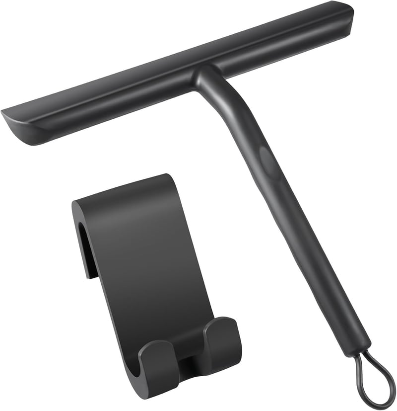 Vinabo Zuhany Gumilehúzó Fekete Silikon 21cm Üvegajtóhoz Állvánnyal - Schwarz, Black