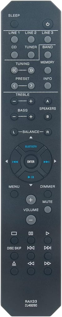 VINABTY RAX33-ZU49260 Távirányító Yamaha Audio/Video Erősítőkhöz - Kompatibilis R-S202 R-S202BL R-S202D RS202 Modellekkel 1