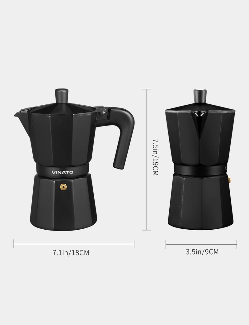 VINATO Alumínium Moka Pot 6 Csészés Kávéfőző Biztonsági Szeleppel Fekete