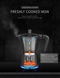 VINATO Alumínium Moka Pot 6 Csészés Kávéfőző Biztonsági Szeleppel Fekete 6