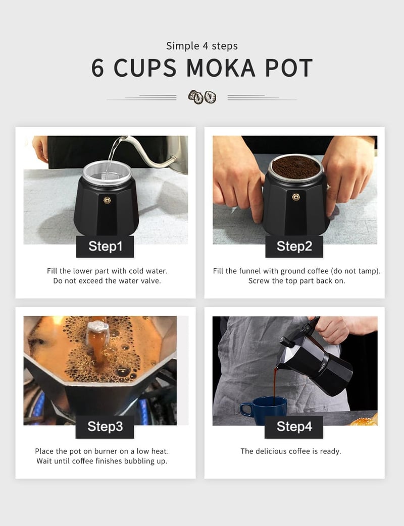 VINATO Alumínium Moka Pot 6 Csészés Kávéfőző Biztonsági Szeleppel Fekete