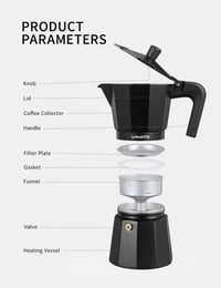 VINATO Alumínium Moka Pot 6 Csészés Kávéfőző Biztonsági Szeleppel Fekete 4