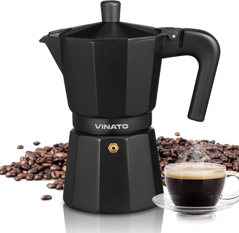 VINATO Alumínium Moka Pot 6 Csészés Kávéfőző Biztonsági Szeleppel Fekete