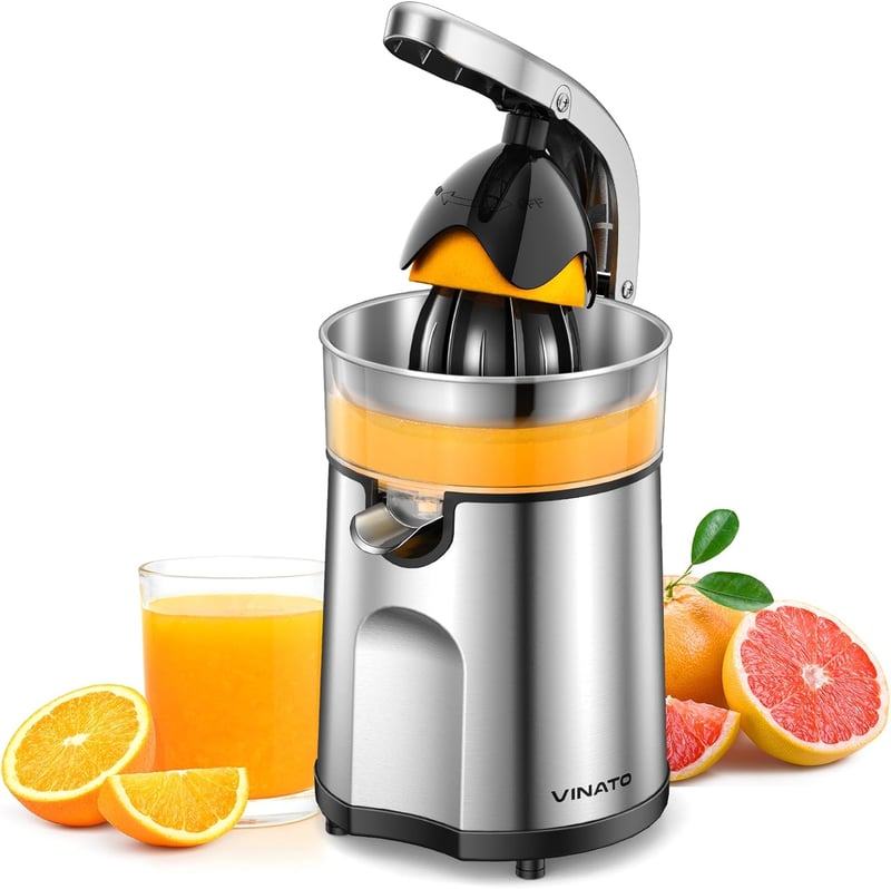 VINATO Elektromos Citrusprés Rozsdamentes Acél 2 Préskúppal Automatikus Narancsprés