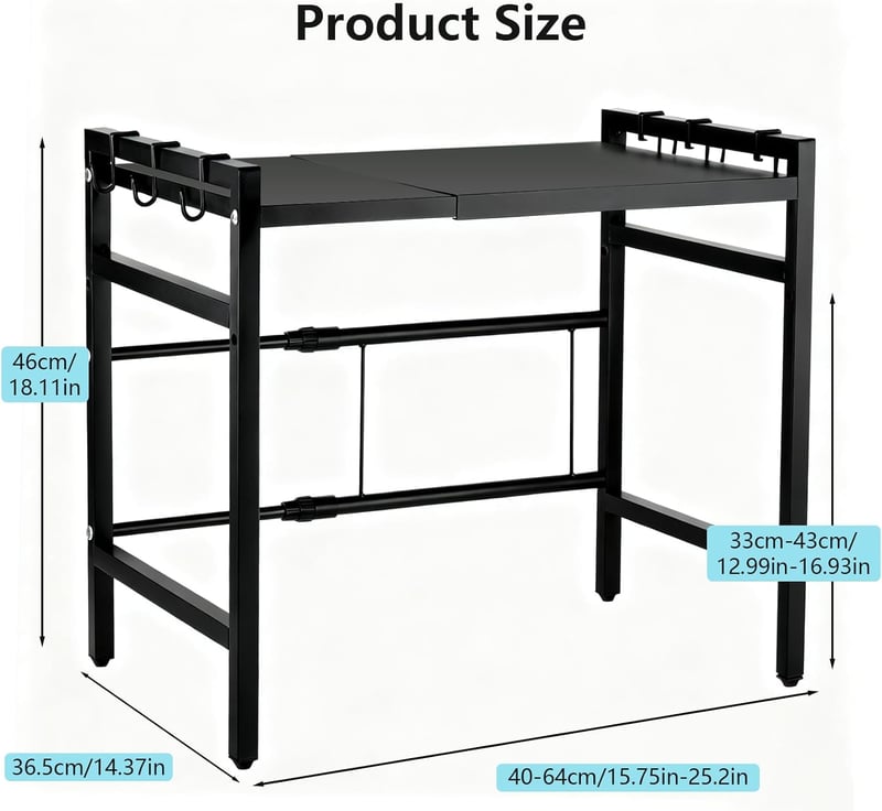 VINATO Mikrohullámú sütő polc 40-63 cm, állítható magasság, 50 kg terhelhetőség