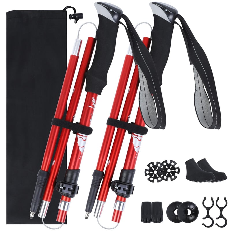 Skladacie palice na nordic walking VINATO pre ženy a mužov, teleskopické turistické palice s prenosnou taškou, 2 ks, červené, 130 cm