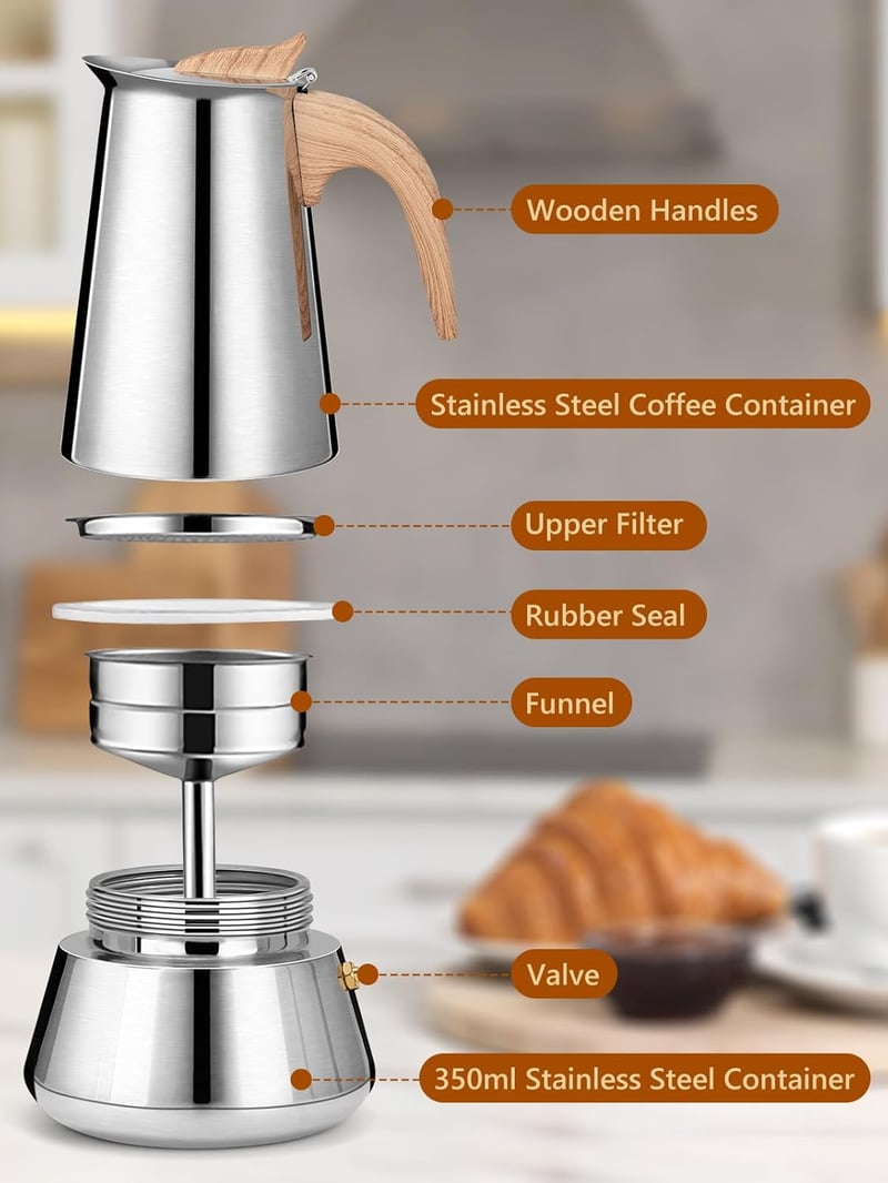 VINATO Rozsdamentes Moka Kanna 350ml 6 Személyes Indukciós Kávéfőző