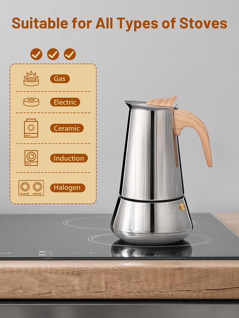VINATO Rozsdamentes Moka Kanna 350ml 6 Személyes Indukciós Kávéfőző