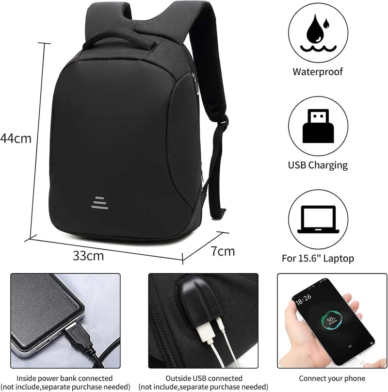 VINBAGGE 15.6" Vízálló Laptop Hátizsák USB Porttal Utazáshoz és Munkához