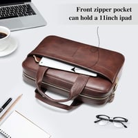 VINBAGGE Valódi Bőr Üzleti Táska - Vintage Laptop Táska 14 Colos Notebookhoz - Férfi Női Válltáska Barna Színben 4