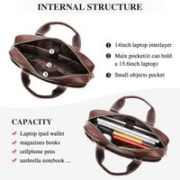 VINBAGGE Valódi Bőr Üzleti Táska - Vintage Laptop Táska 14 Colos Notebookhoz - Férfi Női Válltáska Barna Színben 3
