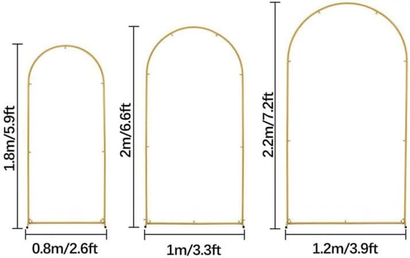 VINCIGANT 3 részes esküvői háttér állvány szett (2,2m, 2,0m, 1,8m) fém ívállvány