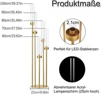 VINCIGANT 4 db arany álló gyertyatartó 5 karos akril lámpabúrával 100 cm magas esküvői nappali asztaldísz gyertya nélkül 3