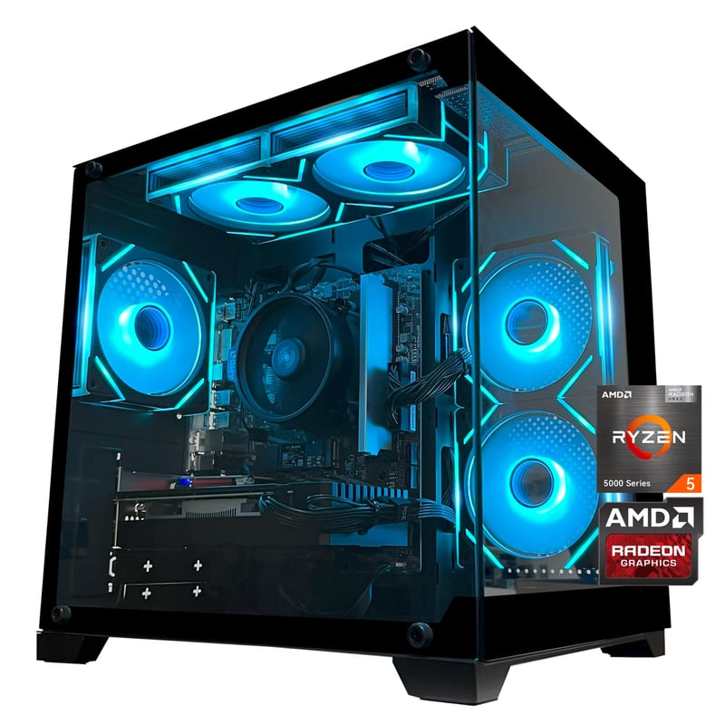 Herný počítač VINENIU AMD Ryzen 5 5500, grafická karta RX6500XT 4GB, 16GB RAM DDR4, 512GB NVMe SSD, ARGB ventilátor, skrinka Sea View, stolný počítač na hranie hier a do kancelárie
