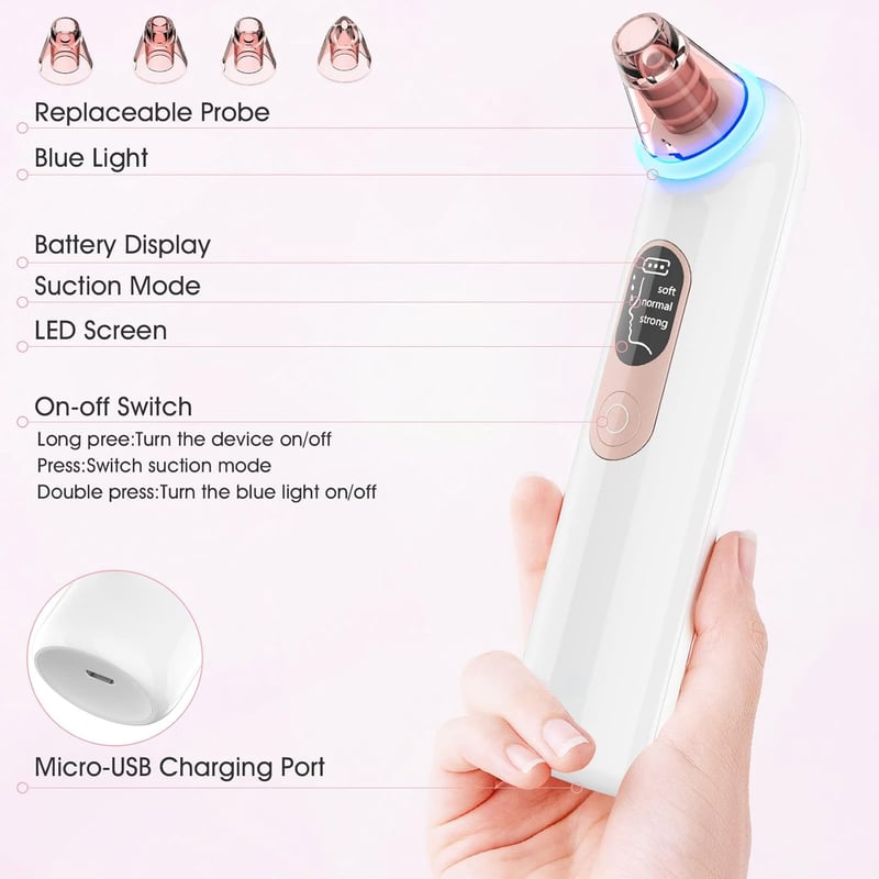 Vinmall Pórustisztító Vákuum Blackhead Eltávolító Kék Fénnyel Akné Elleni Készülék
