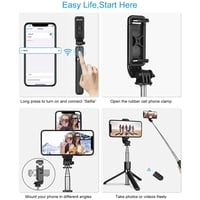Vinmooog 3 v 1 statív na selfie tyč s Bluetooth diaľkovým ovládačom, 360° otočný teleskopický monopod, čierno-strieborný, 18 cm v zloženom stave, hliník 4