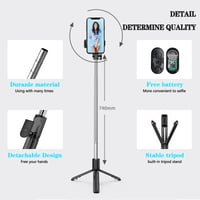 Vinmooog 3 v 1 statív na selfie tyč s Bluetooth diaľkovým ovládačom, 360° otočný teleskopický monopod, čierno-strieborný, 18 cm v zloženom stave, hliník 2