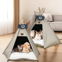Vinnypet Tipi Sátor Macskáknak és Kutyáknak Plüss Párnával, Barna Színű Házi Kedvenc Ház 50x50x60cm, Mosható 6