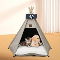 Vinnypet Tipi Sátor Macskáknak és Kutyáknak Plüss Párnával, Barna Színű Házi Kedvenc Ház 50x50x60cm, Mosható 4