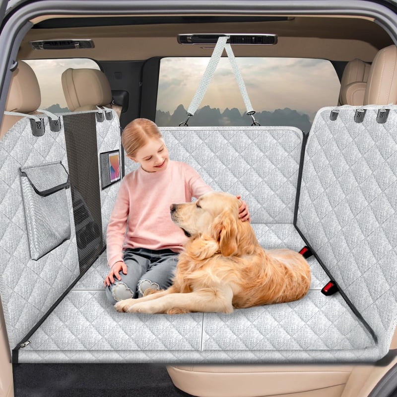 Husă Auto Vinstatin pentru Câini, pentru Bancheta din Spate - Protecție pentru Scaune Impermeabilă, Rezistentă la Zgârieturi și Rupere, cu Capacitate de Încărcare de 180 kg, Bază Rigidă, Plasă de Ventilație, Centură de Siguranță, Lavabilă