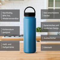 VINSUN rozsdamentes acél kulacs 500ml kék szivárvásmentes 3 fedővel 2