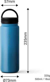 VINSUN rozsdamentes acél kulacs 500ml kék szivárvásmentes 3 fedővel 3