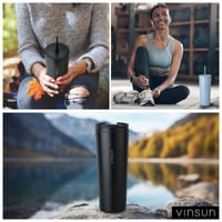 Termoska VINSUN so slamkou 720 ml – Nerezový izolovaný cestovný hrnček, nepriepustný, dvojstenný, čierny, na teplé a studené nápoje, s dvoma viečkami 9