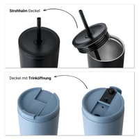 Termoska VINSUN so slamkou 720 ml – Nerezový izolovaný cestovný hrnček, nepriepustný, dvojstenný, čierny, na teplé a studené nápoje, s dvoma viečkami 3