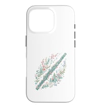 Husă pentru iPhone 16 Pro cu design vintage de flaut transversal și flori, cu model de muzică clasică 1
