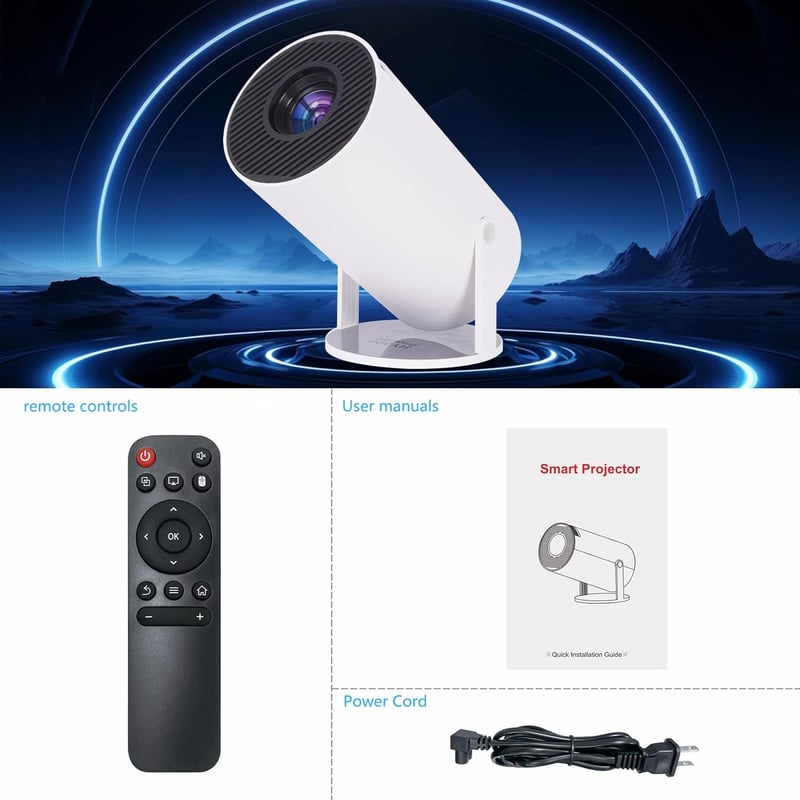 Vinteky Hordozható 4K Projektor WiFi6 Bluetooth 5.2 Android 11 Rendszerrel, 130 Colos Vetítés, 180° Forgatható, YouTube Előtelepítve, Fekete
